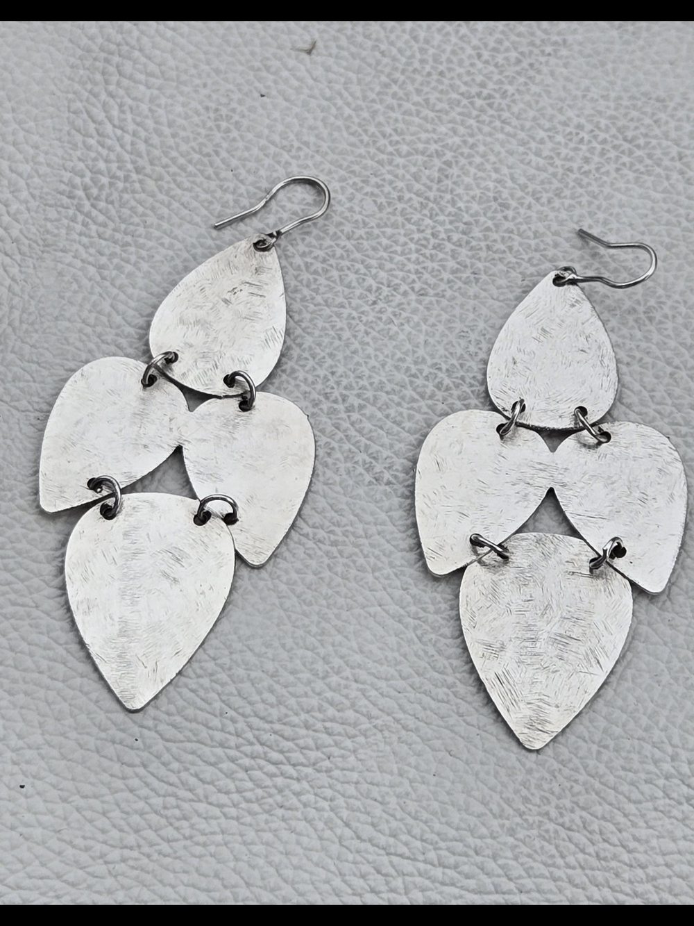 Marcia Moran Textured Silver-Tone Triple Leaf Drop Earrings